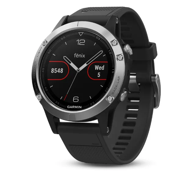 Смарт-часы Garmin Fenix 5 серебристые с чёрным ремешком